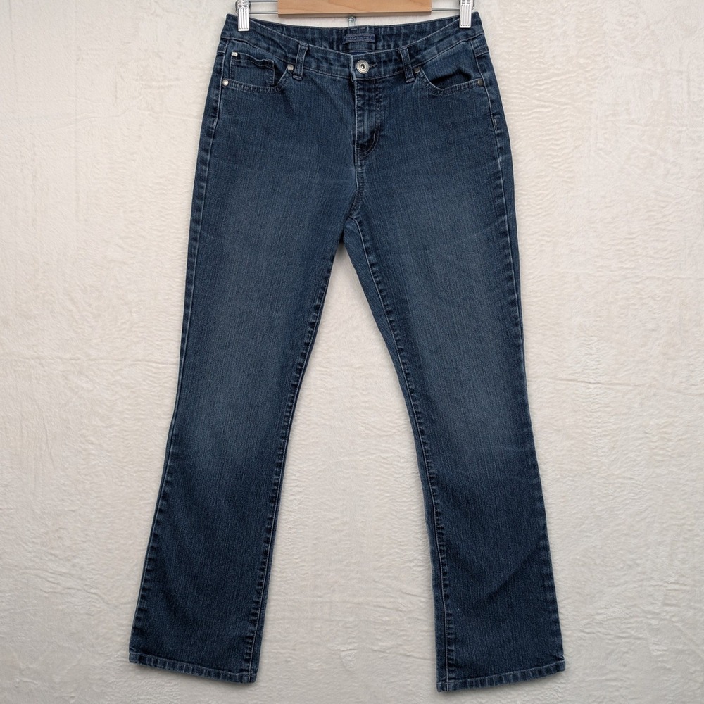 VTG Bandolino Jeans Womens 30x30 Blue Bootcut Flare Stretch Embroidered Flap Y2K